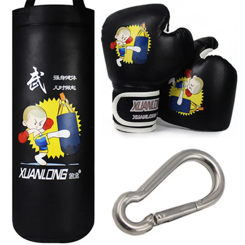 black kungfu set Детский домашний боксерский мешок с перчатками, боксерский мешок с песком, тхэквондо, спортивный фитнес-тренажер, игрушка для детей - Цвет: black kungfu set