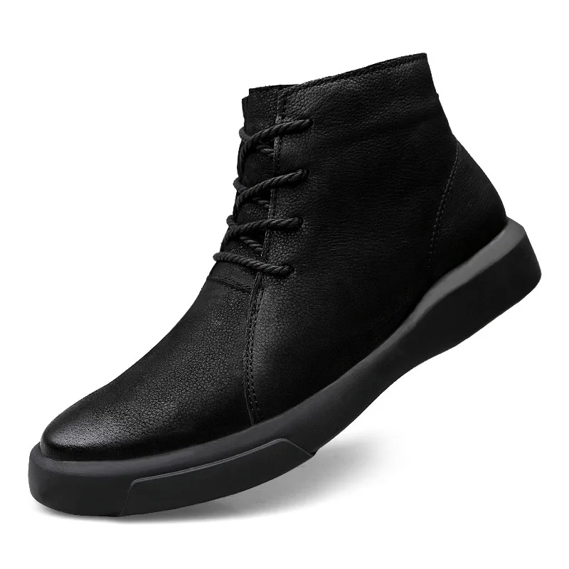 

Korean-style Martin Boots Casual Foot Covering Men's High Shoes Genuine Leather Dull Polish Trend Leather Boot Retro England Win