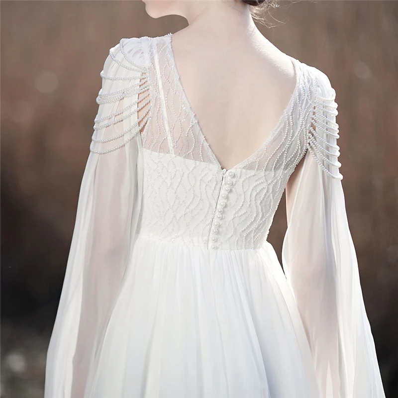 LORIE Свадебные платья Boho шифон с бисером белые свадебные платья халат цвета слоновой кости mariage плюс размер свадебные платья реальные фотографии