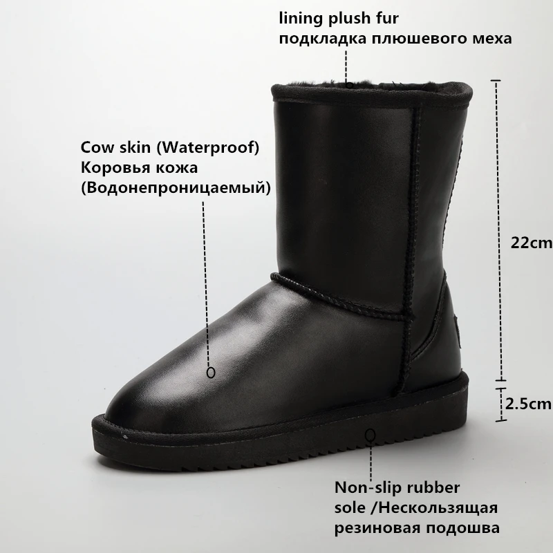 G& Zaco/ботинки из натуральной коровьей кожи; водонепроницаемые ботинки из натуральной коровьей кожи; теплые Нескользящие ботинки на овечьем меху; зимние женские ботинки