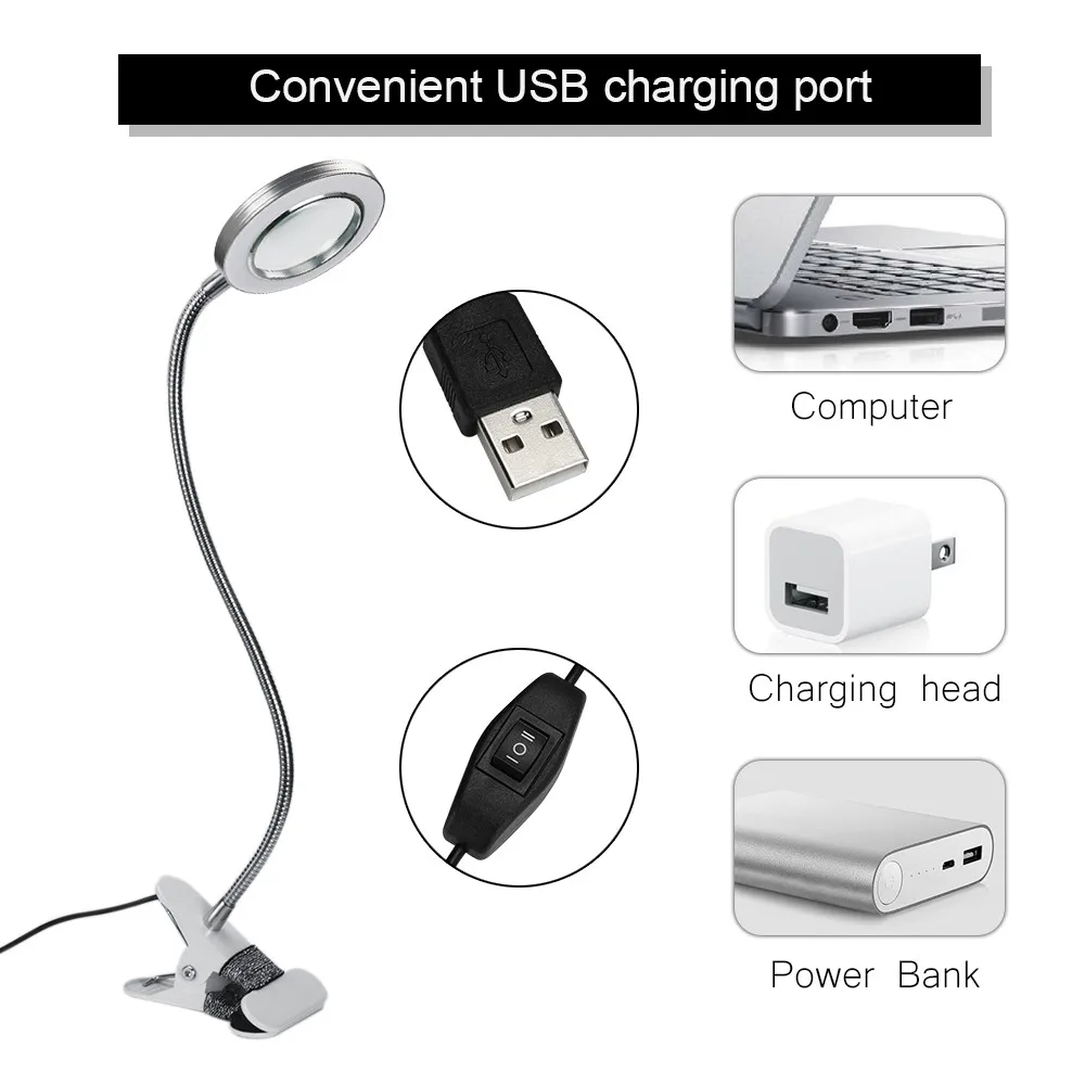 

Clip Table Lamp Design USB Adjustable Cold White Desk Light for Eyebrow Tattoo Nail Art Beauty Makeup Eye Protection No Glare