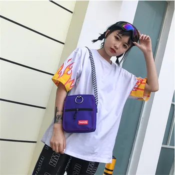 

New hip-hop bag Oxford cloth shoulder bag purple mobile phone coin purse non-mainstream men and women schoolbag wholesale 2020