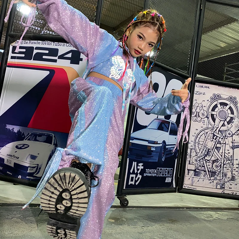 

Jazz Dance Wear For Kids Stage Costume Designer Clothes Crop Tops With Pants Hip Hop Dancer Outfit Teenage Girls Clothing DL7235