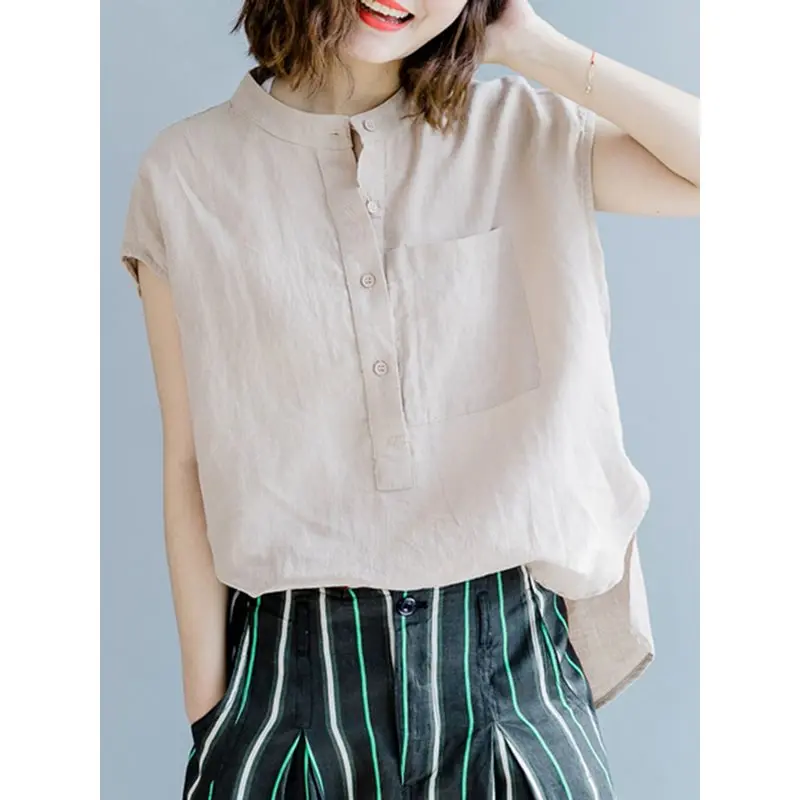 Женская блузка с разрезом 2019 летняя модная Корейская свободная хлопковая белая