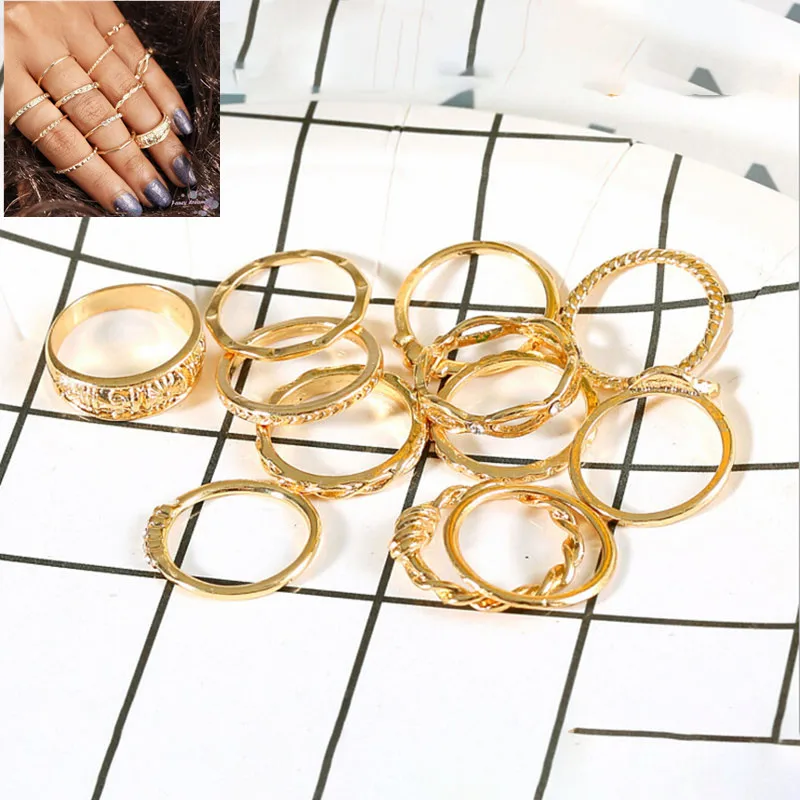 Multi-piece Women Finger Ring Sets Sweet Crystal Water Drop Bohemia Charm Ring Sets For Women Party Jewelry Gift Fashion