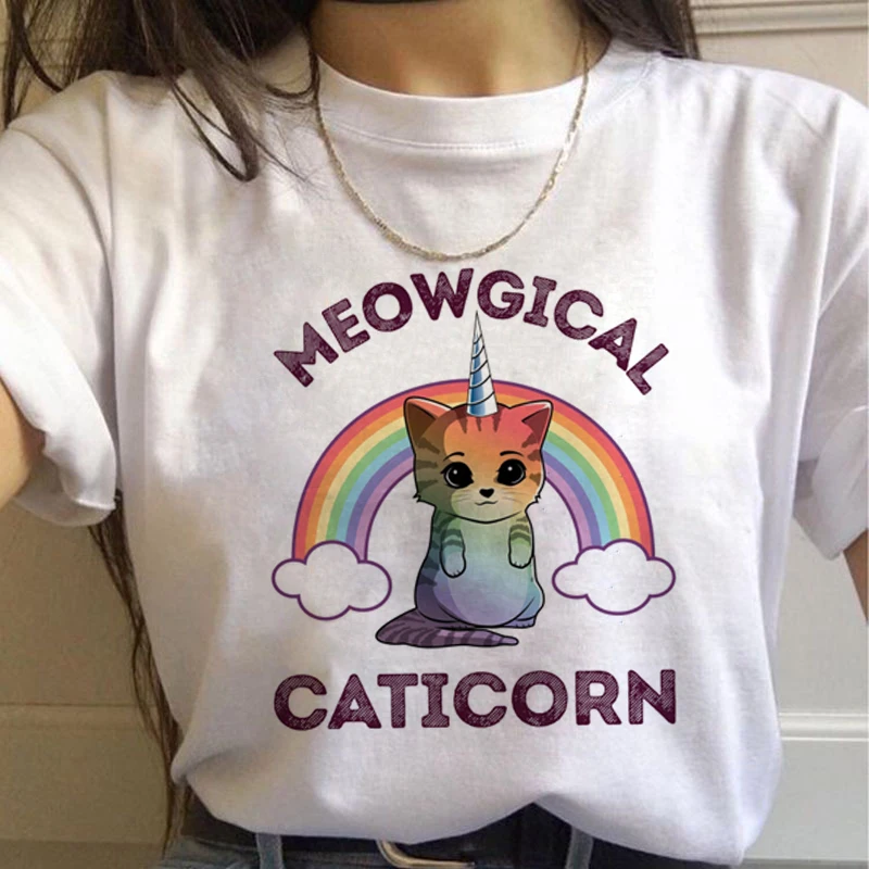 Единорог Kawaii Harajuku футболки женские милые Unicornio Ullzang мультфильм футболка 90s Забавный принт футболки с графическим изображением женские - Цвет: 7562