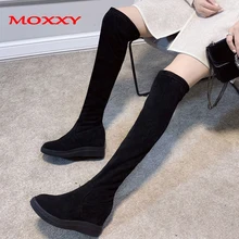 Новые сапоги выше колен; женские зимние теплые сапоги до бедра; женская обувь; замшевые сапоги на танкетке; высокие сапоги на каблуке; женская обувь