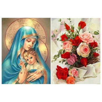

2 set 5D DIY Diamond Painting Flowers Full Drill Mosaic Diamond Embroidery Rose Garden Decoration - "rose Garden" & "Our Lady &