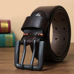 4.3cm Width Mens Cowskin Genuine Leather Belt Vintage Jeans Belt Strap Double Pin Buckle Designer Belts For Men Male Gift