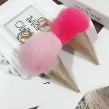 Стиль Блестящий ПУ мороженое пушистый шар кулон искусственный кролик рекс плюшевый все-матч мешок посылка кулон брелок