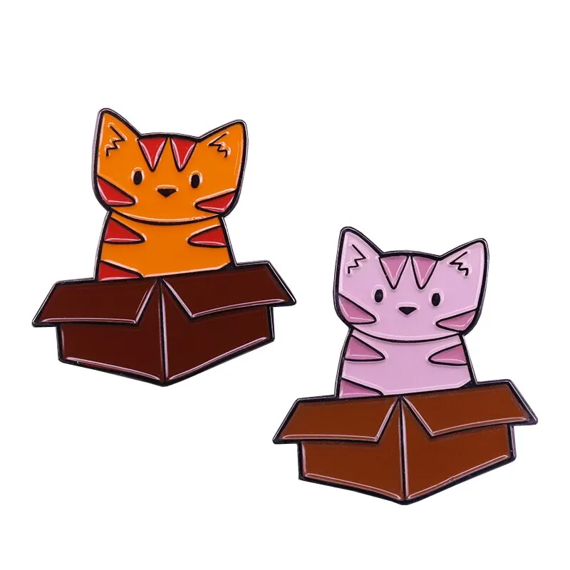 Розовый желтый кошки в коричневой коробке эмаль милые животные брошь для нагрудного пальто шарф свитер куртки значок