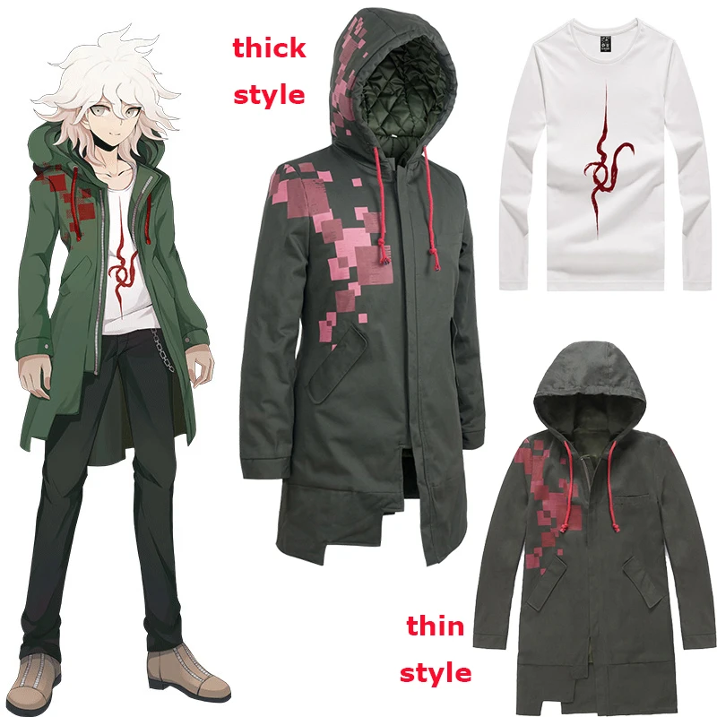 Плащ для косплея Nagito Komaeda Danganronpa 2 толстовка армейского зеленого цвета Длинный