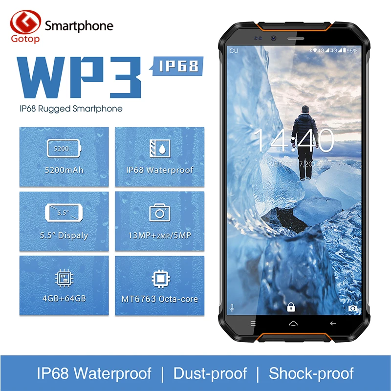 OUKITEL WP3 4GB 64GB MTK6763 Octa Core Smartphone 5.5 inch 5200mAh Android 9.0 Dual SIM Dual Standby Fingerprint Cellphone