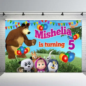 

Photography Background Cartoon Masha and Bear Vinyl Baby Birthday Party Child Forest Decor Photocall Backdrop Photo Studio
