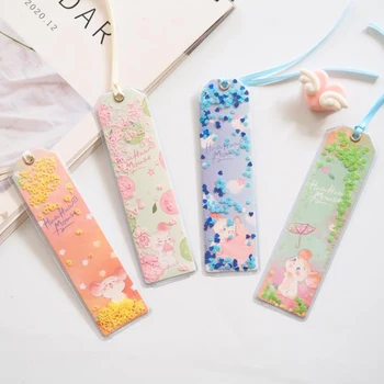 

1 Pcs Laser Glitter Sequins Mouse Flower Transparent Bookmarks Office School for Book Paper Files Page Holders Stationery Gifts
