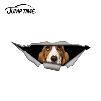 

Jump Time 13cm x 4.8cm Basset Hound Sticker Torn Metal Bumper Decal Funny Car Stickers Window Trunk Animal 3D Car Styling