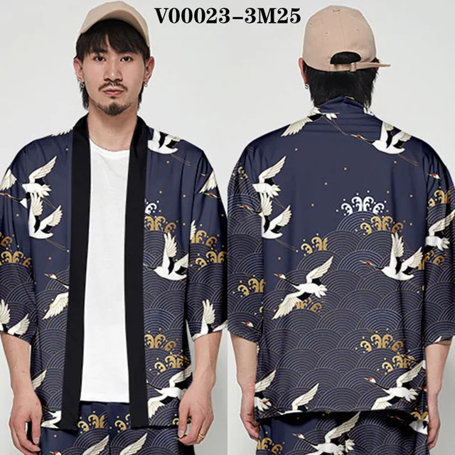 Кимоно рубашка кардиган для мужчин юката одежда самураев хаори каратэ японский стиль блузка - Цвет: 3dhf-39