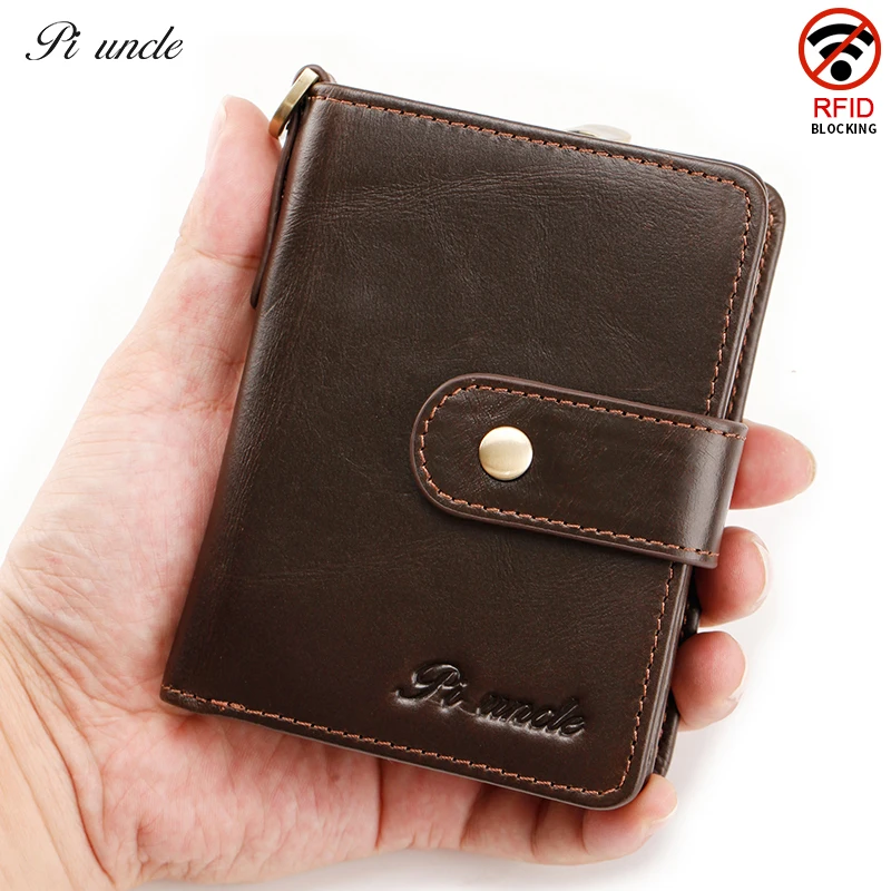 Genuine Leather Men Wallet Credit Card Holder Coin Pocket Hasp & Zipper Purse 