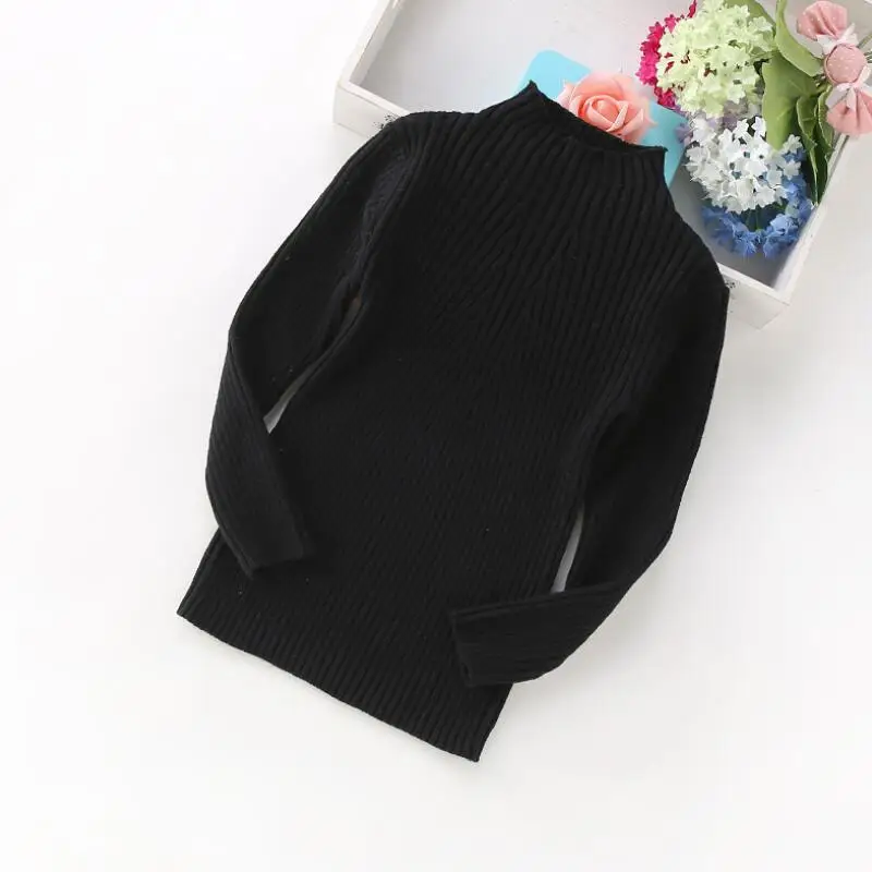 black sweater Детская одежда для малышей на весну, осень и зиму, пуловер для девочек, свитер с длинными рукавами, однотонные детские вязаные свитера, топы - Цвет: black sweater