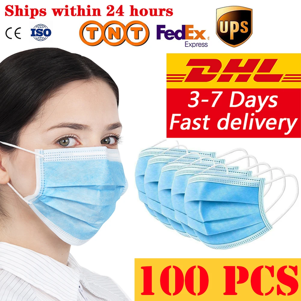 

Disposable Mask 100Pcs 3-Ply Protective Mask Anti-Dust Anti-pollution Safety Mask Nonwoven Elastic Face Mask Earloop Mouth Masks