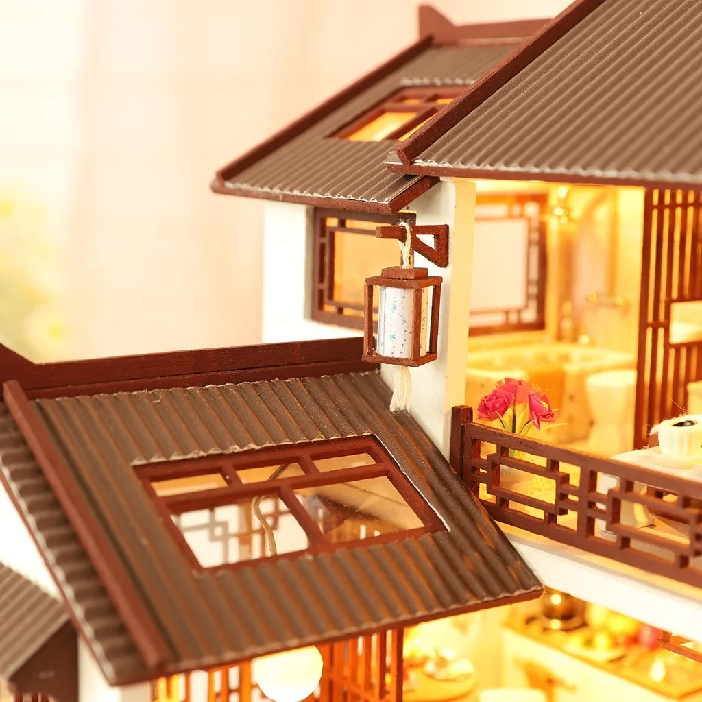 Большой 3d деревянные кукольные домики Миниатюрный Кукольный Домик Diy с мебели светодиодный свет дом Мечта в древнем городе девушки подарок на день рождения