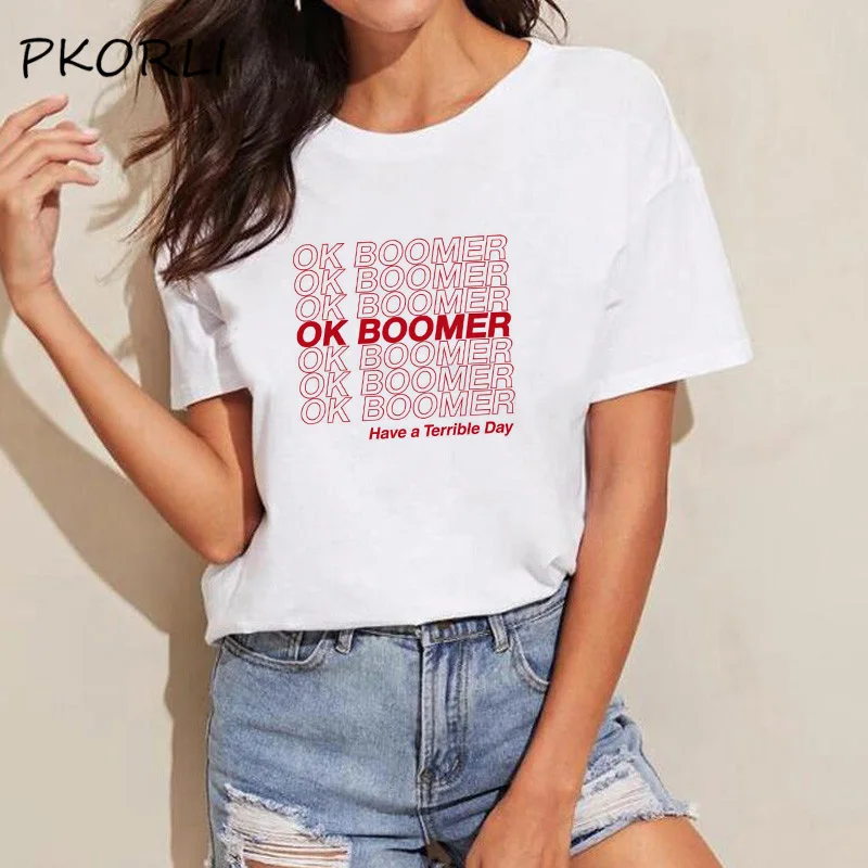 Футболка OK Boomer Женская забавная футболка Meme модная Экологичная с надписью We Live In A