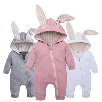 

2019 Autumn Winter Solid White Cute Cartoon Rabbit Newborn Baby Boy Girl Rabbit Ears Romper Jumpsuit Overall Clothes 4 Colors
