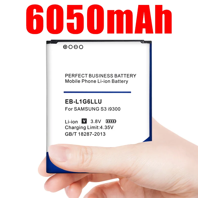 Аккумулятор емкостью 6050 мАч для Samsung S3 i9300 i747 i9308 i9305 i879 i9060 i9301 i9118 i9082 i535 L710 M440S
