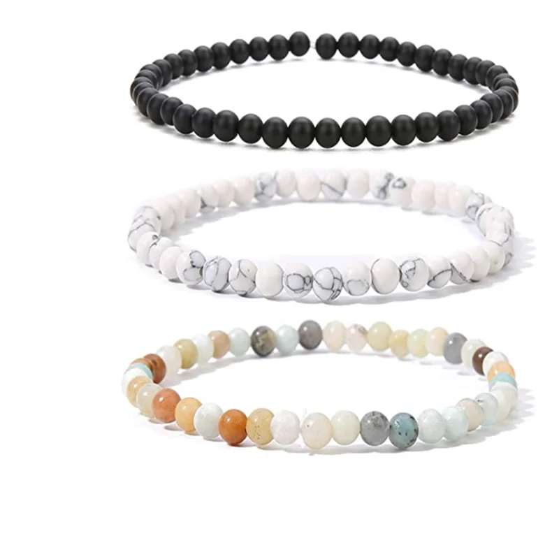 

4MM Mini 3pcs Beads Bracele Energy Bracelets Tiny Bracelet Natural Stone Statement Bracelet Charm Beaded Couples Bracelets