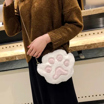 

Newly 1 Pcs Women Student Shoulder Crossbody Bag Cute Plush Cat Paw for Mobile Phone FIF66
