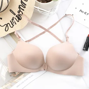 

Elovegirl 3/4 Piece Women's French Solid Color Bra Girls Bra Underwear Deep V Neck Wireless Underwear Soft Thin Seamless Bra