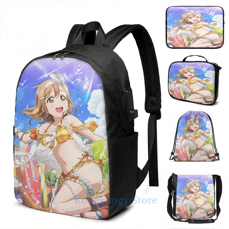 Funny Graphic print Swimsuit Hanamaru Kunikida (Idolized) USB Charge Backpack men School bags Women bag Travel laptop | Багаж и сумки