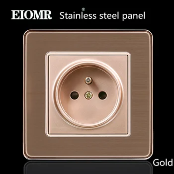 

French stainless steel panel socket French power wall concealed socket 86mmX86mm Three Color 250V16A