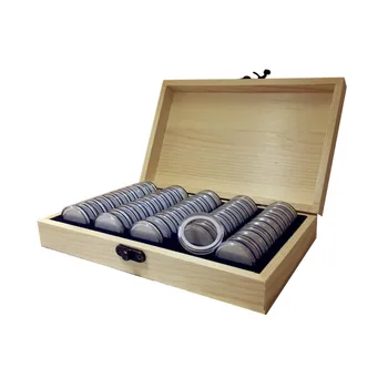 

25/27/30mm Coins Storage Container 50Pcs Wooden Round Coins Case Holders Coins Collection Box Bin Display Case Box Home Storage