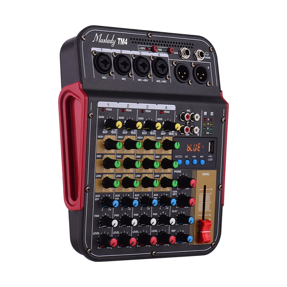 Muslady TM4 цифровой 4-канальный аудио смеситель микшерный пульт встроенный 48V Phantom Мощность с BT Функция миксер аудио миди клавиатуры