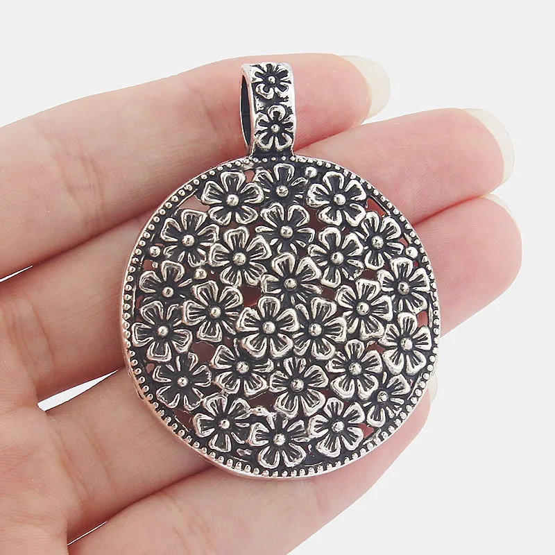 

2PCS Metal Large Hollow Flower 58x45mm Tibetan Silver Color Pendants Jewelry Making DIY Necklace Handmade Craft Accessories