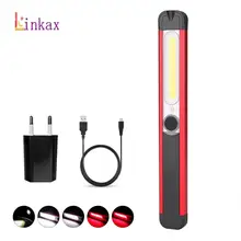 Luz de trabalho poderosa cob led lanterna magnética 5 modo lâmpada de trabalho usb recarregável tocha luz de inspeção com luz vermelha/branca