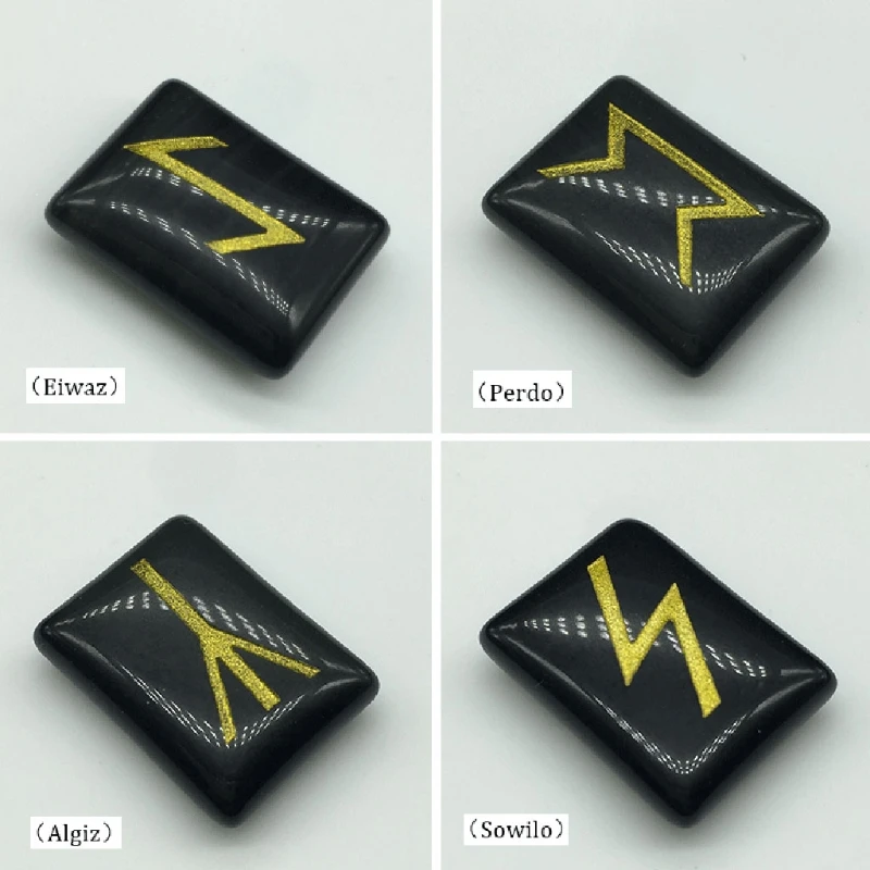 25Pcs Black Obsidian Rune Stones Set with Engraved Elder Futhark Alphabet Crystal Meditation Divination Art Witchcraft