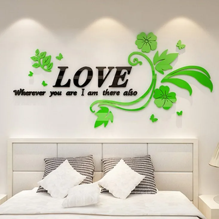 3 размера мульти-штук любовь цветочный узор 3D акриловое Украшение Наклейка на стену DIY плакат на стену Свадебный домашний декор спальня обои - Цвет: Green