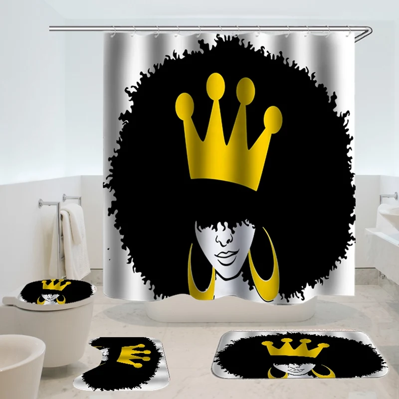 

Dafield 4 Pcs/Set Bathroom Shower Curtain Set Toilet Cover Bath Mat Set African American Fabric Shower Curtains Bath Rug Set