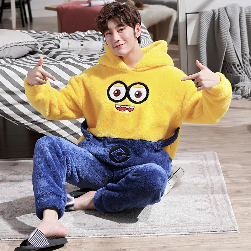 SpongeBob 2 men Зимняя пара фланелевых пижам с милыми животными из мультфильмов, Женский пижамный комплект, плотная теплая плюшевая ткань, пижама с длинным рукавом, домашняя одежда - Цвет: SpongeBob 2 men
