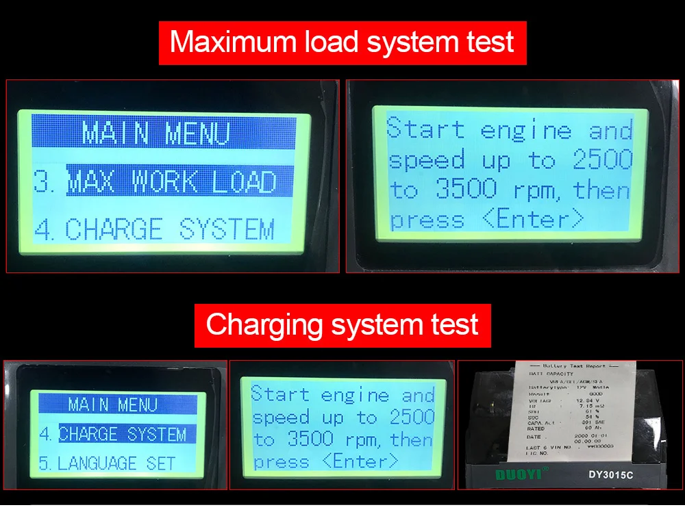 Цифровой многофункциональный автомобильный тестер аккумуляторов DUOYI DY3015C 12V24V, анализатор автомобильных аккумуляторов, диагностика, многоязычный с принтом