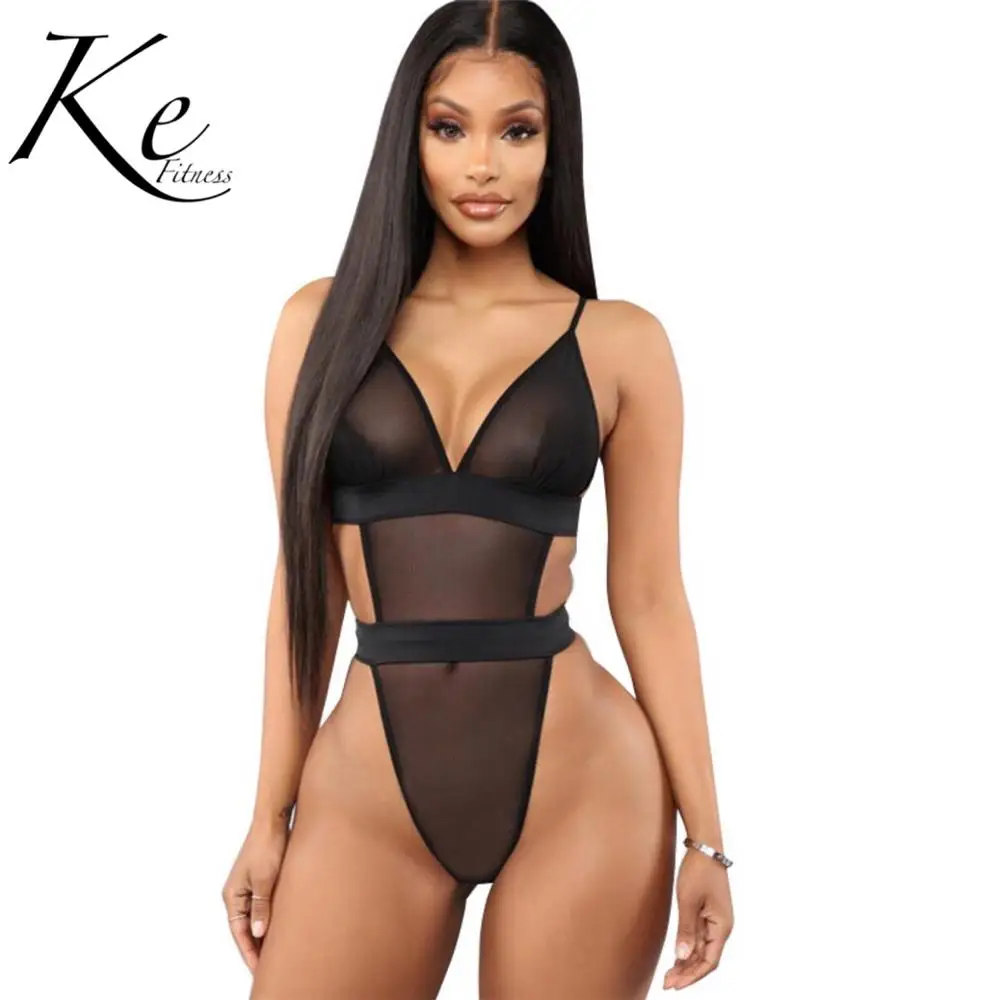 

KE women's new mesh openwork sexy jumpsuit a generation lengerie white black polyester queen dress