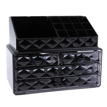 

Premium Black Makeup Organizer Acrylic Cosmetic Storage Rack with Drawers and Jewelry Display Box