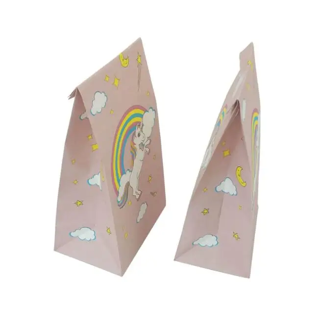 12 шт./упак. подарок с unicorn; сумочки карамельных цветов; мешок Еда пищевой упаковки мешок маслонепроницаемый упаковывая бумажный мешок Единорог тематическая вечеринка на день рождения Декор