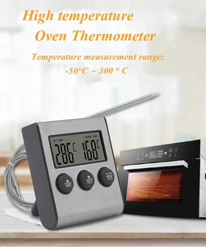 

Digital BBQ Cooking Oven Thermometer LCD Digital 19cm Stainless Steel Probe Kitchen Thermometer Timer Cooking Alarm -50~300