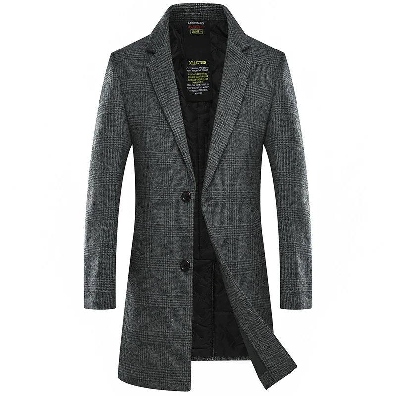 Зима длинный плотный теплый мужской Тренч отличное качество Slim Fit мужское шерстяное пальто