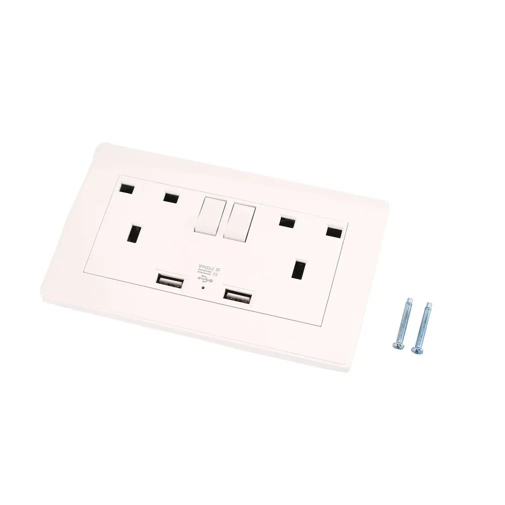

2 Gang Wall Socket Dual USB Port Outlets Plate Panel Power Supply UK Plug