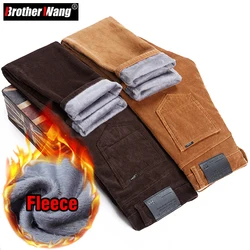 4 Colors Winter Men's Warm Casual Pants Classic Style Fleece Thickened Corduroy Business Trousers Male Brand Clothing