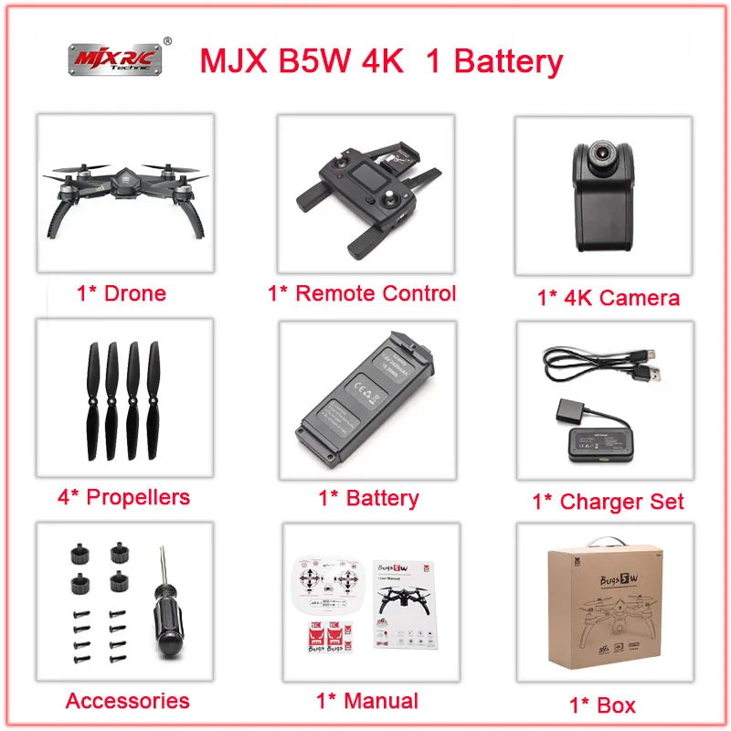 Профессиональный бесщеточный двигатель gps Дрон MJX B5W Дроны с камерой HD 4K 5G wifi FPV камера RC Helicopte Квадрокоптер 20 минут полета - Цвет: 4K-1B